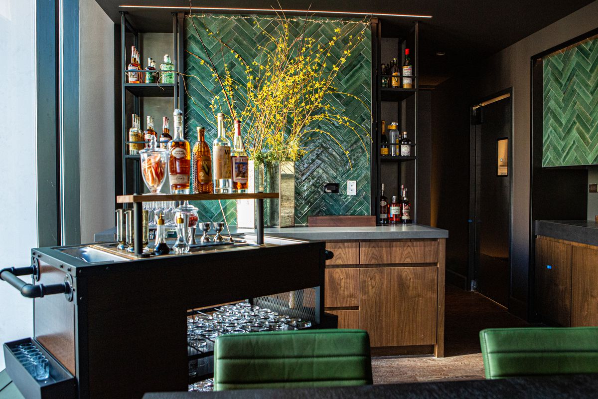 A bar cart at a restaurant.