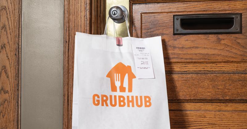 Grubhub bag on doorknob 