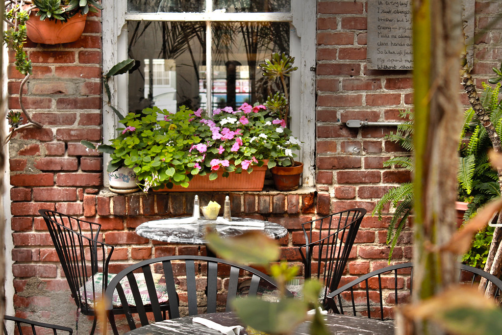 Cafe exterior with outdoor tables