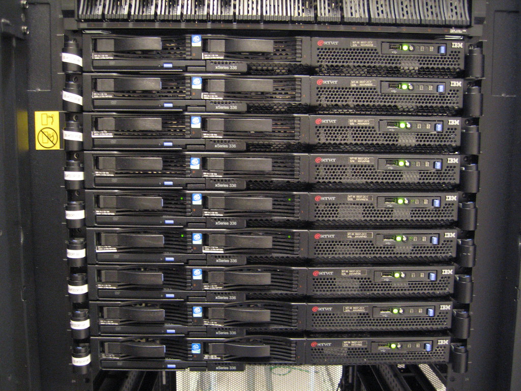 Rack of network servers representing an on-premise system