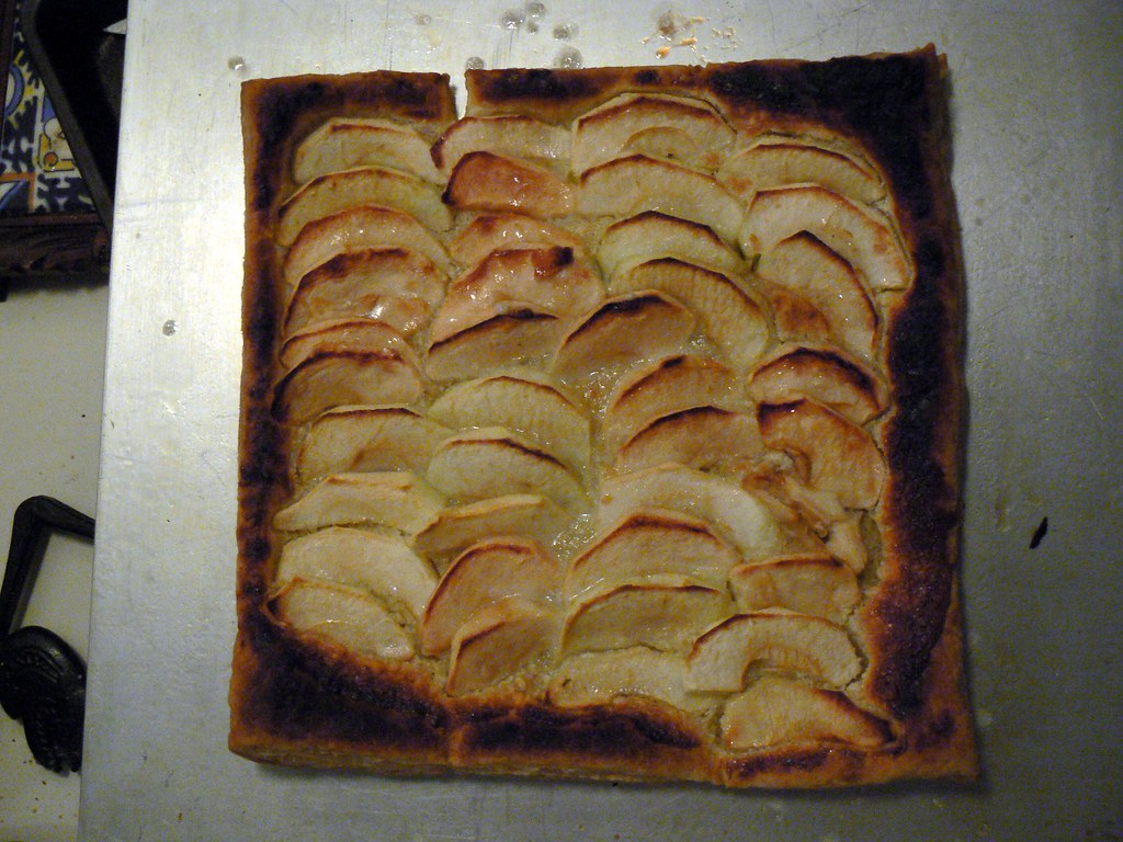 Rustic apple galette on a baking tray