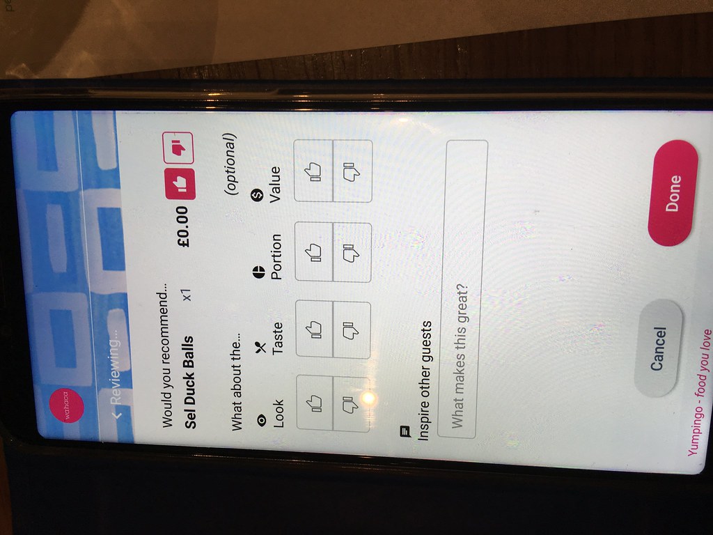 Tablet showing a restaurant ordering screen